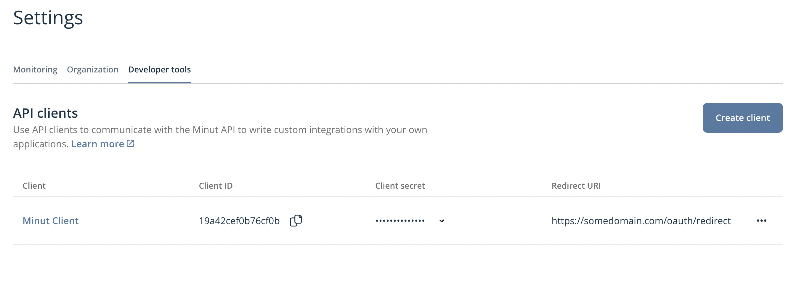 Developer client settings
